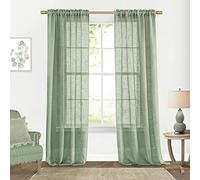 SHINELAND Light Sage Green Sheer Curtains 96 Inches Long for Spring Living Room 2 Panel Set,Faux Linen Cottage Core Cottagecore 8FT 8 FT Ceiling to Floor Length Curtains