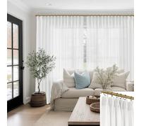 SHINELAND White Linen Sheer Pinch Pleated Curtains 84 Inches Long, Light Filtering Semi Privacy that Let Light in Non See Through Window Sheers for Bedroom Living Room