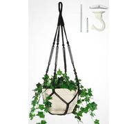 Shineloha 43 Inches Macrame Plant Hanger Large for up to 12 inch Pot (Extra Long & Big) + Swag Hook | No Tassel, Cotton Rope Hanging Plant Holder with Swag Hook, NO Plant/Pot Included (Black) (XL)