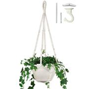 Shineloha 43 Inches Macrame Planter Hanger Large for 12 inch Pot + Swag Hook (Extra Long & Big) | Large Hanging Planter for Indoor Plants | No Tassel, Cotton Rope, NO Pot/Plant Included (Beige)(XL)