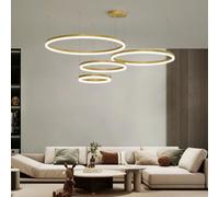 SHINELUX 4 Rings Gold Modern LED Chandelier, Circular Dimmable Pendant Lights with Remote Control, Adjustable Hanging Ceiling Lighting Over Table for Living Room, Dining Room, Foyer, Kitchen Island