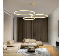 SHINELUX Gold LED Modern Chandelier, 3-Ring Pendant Light Fixture, Dimmable 3000K-6500K, Adjustable Hanging Ceiling Light Over Table for Dining Room, Kitchen Island, Living Room, Bedroom, Entryway