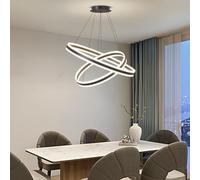 SHINELUX LED Modern Pendant Chandelier, 2 Ring Circular Black Ceiling Light Fixture, Dimmable 3000K-6500K Hanging Light Flush Mount Lamp for Dining Room, Kitchen Island, Living Room, Office