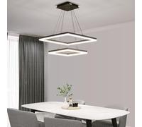 SHINELUX LED Pendant Light Fixture for Dining Room, 3000K-6500K Dimmable Modern Chandelier, Adjustable Height, 2 Layer Square Minimalist Ceiling Hanging Lamps for Kitchen Island, Living Room, Hallway