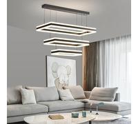 SHINELUX Modern Ceiling Chandelier, 3 Layer Rectangle Pendant Light Fixtures, 3000K-6500K Dimmable Kitchen Island Lighting, Adjustable Height Hanging Led Light for Dining Room, Living Room, Foyer