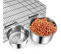 ShineMe Dog Food & Water Bowl, 2 Pack Stainless Steel Pet Bowls for Dogs and Cats Hanging in Cage Crate Kennel, Non-Slip Metal Feeder for Medium and Large Pets (7.1 * 3.5” & 5.5 * 3.2”)