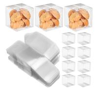 SHINEOFI 100pcs Clear Favour Boxes: Square Party Box - Individual Candy Containers for Macaron, Mini Cake, Cupcake, Dessert Packaging, Transparent PVC, 6 x 6 x 6 cm