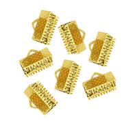 SHINEOFI 100pcs Golden Metal Fastener Clasps with Internal Teeth for Leather Flat Cords and Bookmark Ends, 1cm Ribbon Crimp End Clamps for Jewellery Making and Choker Accessories