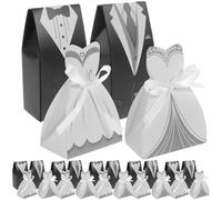 SHINEOFI 100pcs Wedding Favor Boxes Set for Bride and Groom, Portable Candy Packaging Boxes with Tie and Striped Tuxedo Designs, Party Candy Storage for Wedding and Bridal Shower
