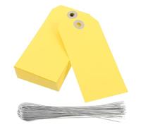 SHINEOFI 100pcs Yellow Paper Shipping Tags with Reinforced Hole and Iron Wire for Consistent Labeling, for Backpacks and Items in Retail Or Busy Shipping and Packing Operations