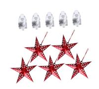 SHINEOFI 10pcs Christmas Hanging Star Ornaments 45cm Red Paper 3D Stereo Pendant Yellow LED Mini Battery Lights Xmas Decorations for Home and Holiday