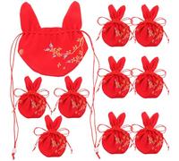 SHINEOFI 10pcs Empty Red Drawstring Lavender Sachet Bags 8x12cm, Reusable Perfume Sachets for Wardrobe and Home Fragrance, Traditional Rabbit Design Pouch Set