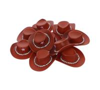 SHINEOFI 10pcs Mini Cowboy Hats for Dolls White Brown Plastic Western Cowgirl Cowboy Party Hats Decorated Rhinestone Chains Craft Decorations for Boys and Girls