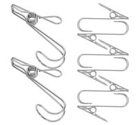 SHINEOFI 12Pcs 304 Stainless Steel Clothes Clips with Hooks, Small Windproof Hanger Clamps for Socks Underwear Towels, Sturdy Utility Clips for Outdoor Drying and Travel