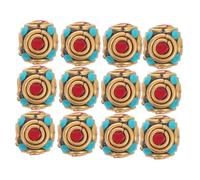 SHINEOFI 12PCS Tibetan Brass Spacer Beads with Large Hole for Buddhist Crafts DIY Charm Beads with Back for Bracelets Necklaces Earrings Keychain Accessories
