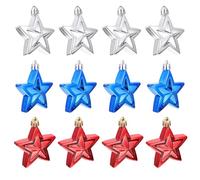 SHINEOFI 12pcs Usa Independence Day Hanging Ornaments Five-pointed Star Plastic Pendants Red Silver Blue Patriotic Party Decorations for Home and Holiday Use
