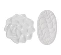SHINEOFI 2 Pcs Wave-shaped Watercolor Paint Mixing Trays Set, Ceramic Texture Pigment Palette with Lotus and Elliptical Patterns, Practical Art Paint Box for Artists and Students