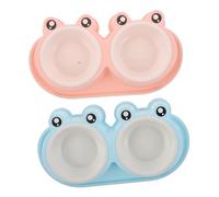 SHINEOFI 2 Sets Frog-shaped Cat Feeder Bowl Set with Non-slip Base Plastic Dual Pet Bowls for Food and Water Anti-ant Design for Kittens Dogs and Small Animals Stable Outdoor Feeding