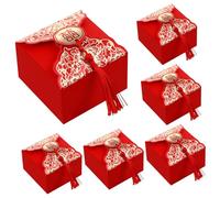 SHINEOFI 20 Pcs Red Paper Candy Boxes with Tassel Durable Wedding Gift Packaging Case Portable Chinese Style Peony Design Medium Candy Storage for Party Favors and Souvenirs
