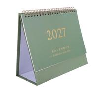 SHINEOFI 2027 Desk Calendar-medium Standing Flip Planner, Rose Gold Twin-wire Binding, Green Solid Hard Cover for Home Office