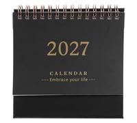 SHINEOFI 2027 Small Desktop Calendar,horizontal Flip Planner Full Year Layout, Black Solid Thick Cover Date Tracker for Home And Office Tabletop Use