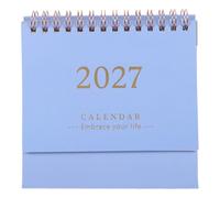 SHINEOFI 2027 Small Desktop Calendar,horizontal Flip Planner Full Year Layout, Blue Solid Thick Cover Date Tracker for Home And Office Tabletop Use