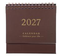 SHINEOFI 2027 Small Desktop Calendar,horizontal Flip Planner Full Year Layout, Coffee Solid Thick Cover Date Tracker for Home And Office Tabletop Use