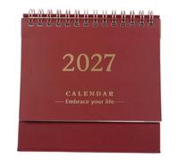 SHINEOFI 2027 Small Desktop Calendar,horizontal Flip Planner Full Year Layout, Dark Red Solid Thick Cover Date Tracker for Home And Office Tabletop Use