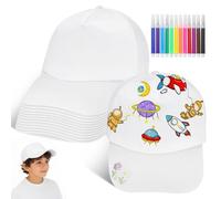 SHINEOFI 24pcs Kids White Baseball Caps Bulk - Plain Blank Caps with Coloring Pens - Painting Hats for Kids Birthday Parties Art Crafts Outdoor Activities