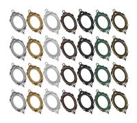 SHINEOFI 28pcs Oval Bezel Tray Pendant Settings for Jewelry Making, Lightweight Alloy Metal Connector Pendants Charms with Polished Finish, Vintage Style for Craft and Work Projects