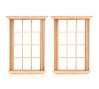 SHINEOFI 2pcs 1/12 Scale Wooden Window Frames, 12-Lattice Miniature Window Model for Dollhouse Decoration