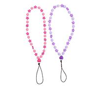 SHINEOFI 2Pcs Acrylic Star Beaded Phone Lanyard Wrist Strap Multi Function Mobile Hanging Rope for Phone Security and Decoration Durable Purple Rose Pink Wrist Chain Gift