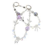 SHINEOFI 2pcs Beaded Crystal Phone Wrist Strap with Butterfly Charm Lightweight Mobile Phone Lanyard for Cellphone and Keys Purple Black for Women