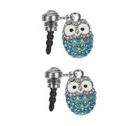 SHINEOFI 2pcs Big Eyes Owl Earphone Jack Dust Plug with Diamonds Stylish Mobile Phone Accessory Durable Owl Shaped Dust Cover for All Devices Easy to Install Blue