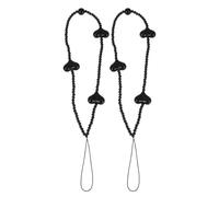 SHINEOFI 2pcs Black Heart Bead Phone Charms with Resin Loop Strap | DIY Mobile Cases, Id Badge Carry Use, Easy Install Fixing Rope, Keychain Compatible
