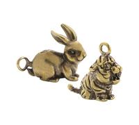 SHINEOFI 2pcs Brass Vintage Animal Key Pendants Bunny and Tiger Charms for Jewelry Making Crafts Handbag Purse Accessories Retro