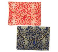 SHINEOFI 2pcs Buddhist Scriptures Storage Pouch Set, Blue and Red Brocade Flower Cloth Bags, Small Decorative Wrapping and File Organizer for Home and Temple Use