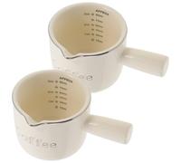 SHINEOFI 2pcs Ceramic Milk Pitcher Creamer Jug with Handle and Scale 90ml Capacity Beige Colour for Restaurants and Bars, Simple Design with Sl nd Smooth Appearance