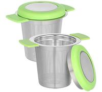 SHINEOFI 2pcs Double Handle Stainless Steel Mesh Tea Strainer with Lid Fine Mesh Loose Tea Infuser Basket for Smooth Brewing Heat Preserving Cover Safe and Replacement Filter for Teapots