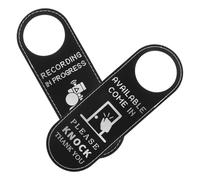 SHINEOFI 2Pcs Double-Sided PU Leather Door Knob Hanger Sign for Recording in Progress, Reusable Black Office and Home Door Sign Notice