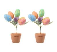SHINEOFI 2pcs Easter Egg Bonsai Decoration Set Medium Spotted Easter Eggs with Artificial Plant Favor and Table Ornament for Home Décor