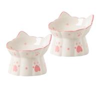 SHINEOFI 2Pcs Elevated Ceramic Cat Bowls with Neck Protection, Raised Pet Feeding Bowls for Food and Water, Anti-Spill Puppy and Cat Food Feeder for Home Use