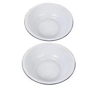 SHINEOFI 2pcs Enamelware Mixing Bowls Set White Vintage Soup Basins 30cm 32cm Deep Round Kitchen Wash Basins for Dough, Ramen Food Preparation