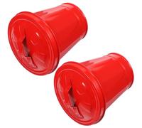 SHINEOFI 2Pcs Galvanized Iron Mini Trash Bucket with Handle and Lid Compact Desktop Wastebasket for Home and Office Use Red