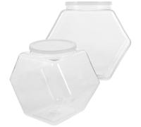SHINEOFI 2pcs Hexagon Plastic Candy Containers with Lids 3800ml Kitchen Storage Jars Small Cookie Holders Snack Canisters for Pantry Organization