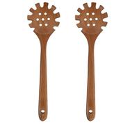 SHINEOFI 2pcs Long Handled Wooden Pasta Spoon Kitchen Tools Wooden Pasta Scoop for Cooking Noodle Server with Handle Chocolate