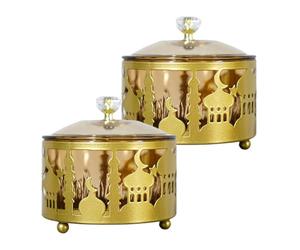 SHINEOFI 2pcs Middle East Candy Wrapping Boxes Gold Eid Sacrifice Candy Storage Containers Reusable Wedding Sweets Boxes Decorative Home Festival Trays