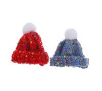 SHINEOFI 2pcs Mini Knitting Wool Yarn Hats Small Doll Caps Blue and Red Tiny Winter Beanies for Crafts Diy Dollhouse Decorations 5.5cm Diameter