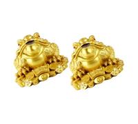 SHINEOFI 2pcs Resin Three-legged Money Toad Statues Desktop Decor Feng Shui Wealth Ornaments for Office Table Golden Resin Sculptures for Prosperity and Elegant Home Display