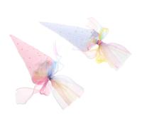 SHINEOFI 2pcs Reusable Polyester Cone Treat Bags with Colorful Ribbon Bow Star Pattern Cone Storage Sacks for Party Favors Christmas Halloween Thanksgiving Holiday Packaging Pink Blue